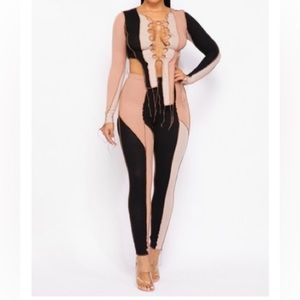 Black and Broken Broken Up Two Piece Crop Pants Set